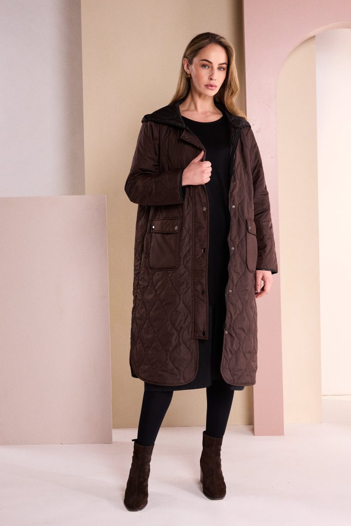 Naya Padded Coat With Pocket And Stud Detail Choko