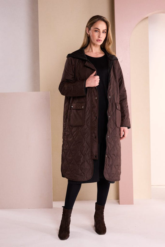 Naya Padded Coat With Pocket And Stud Detail Choko