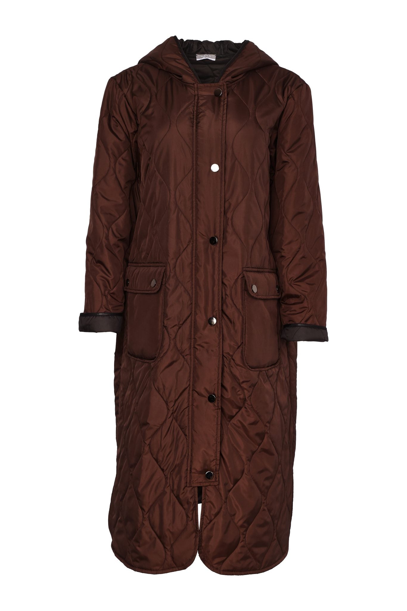 Naya Padded Coat With Pocket And Stud Detail Choko