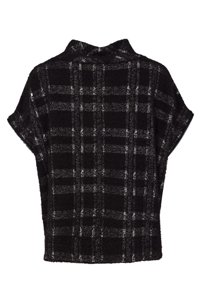 Naya Check Knit Top With Leatherette Pocket