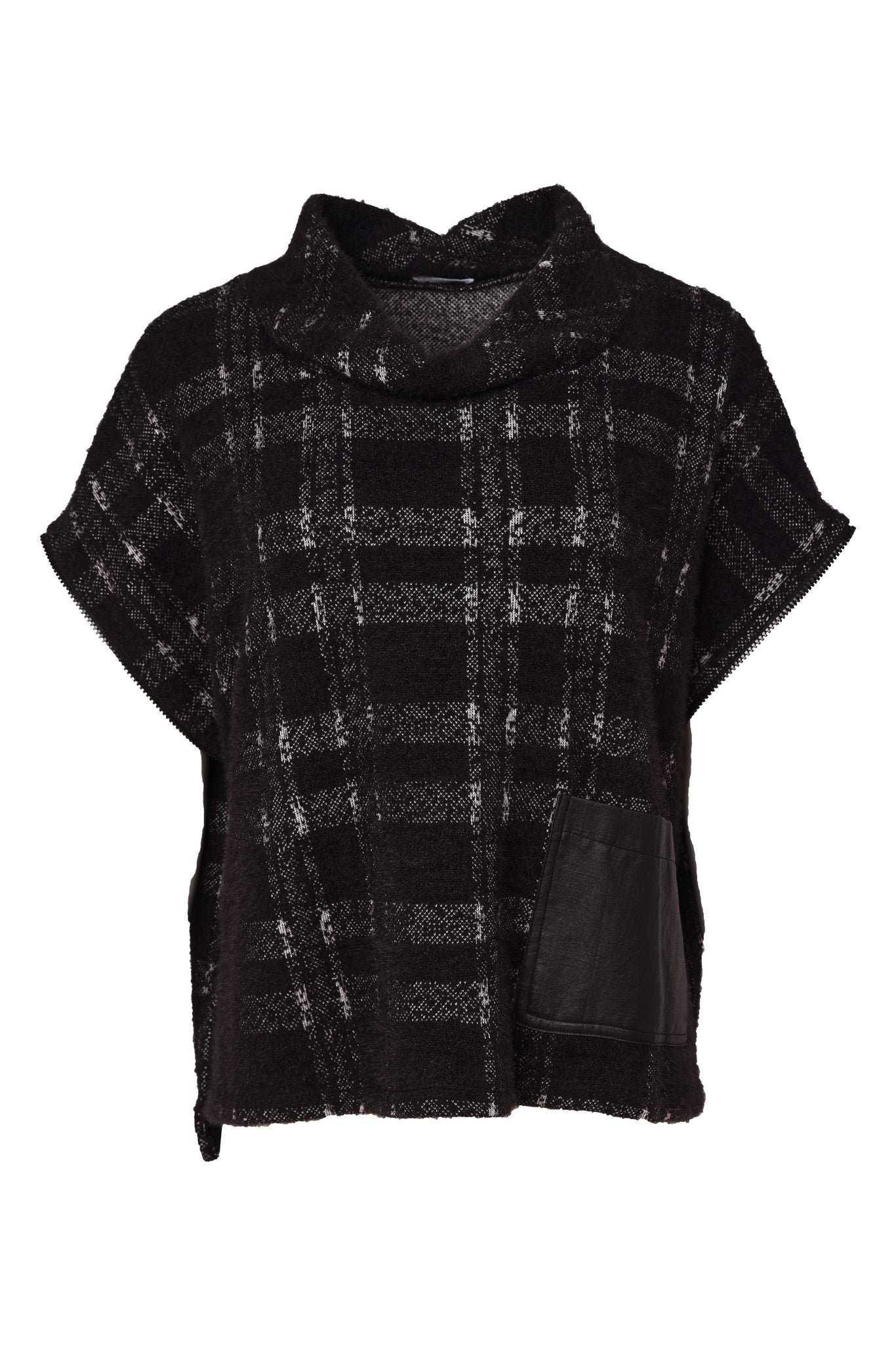 Naya Check Knit Top With Leatherette Pocket
