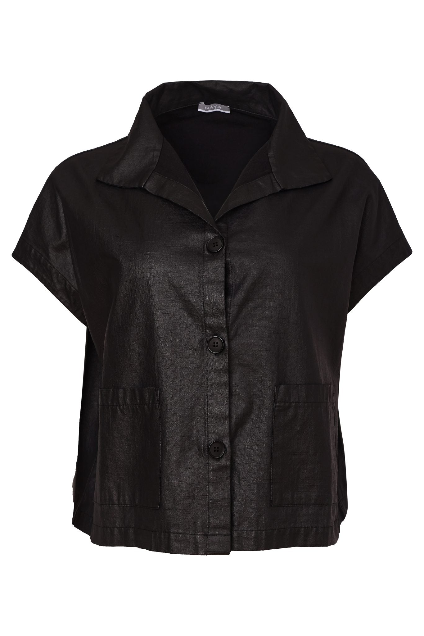Naya Bashed Leatherette Look Button Through Jacket