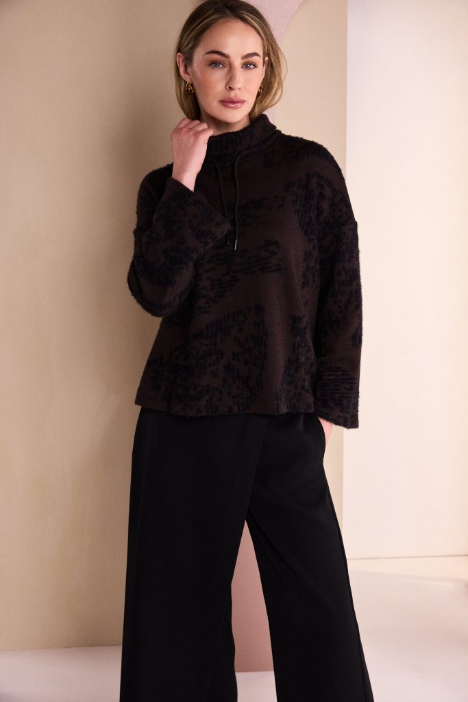 Naya Flocked Placement Print High Neck Choko