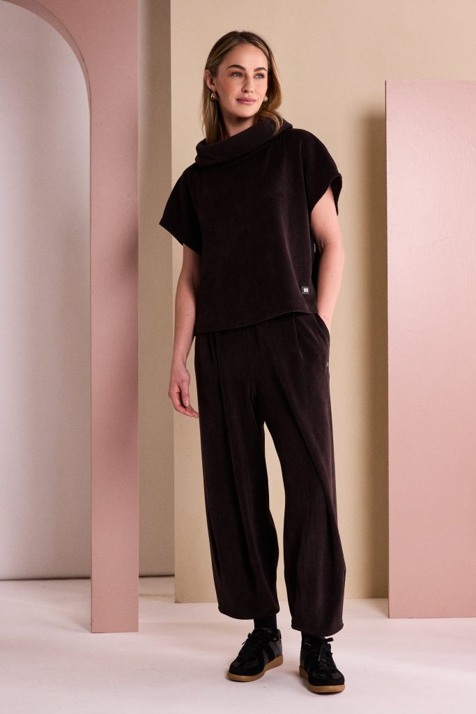 Naya Soft Ribbed Cowl Neck Top With Zip Choko