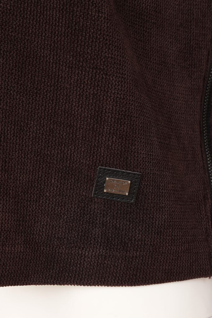 Naya Soft Ribbed Cowl Neck Top With Zip Choko