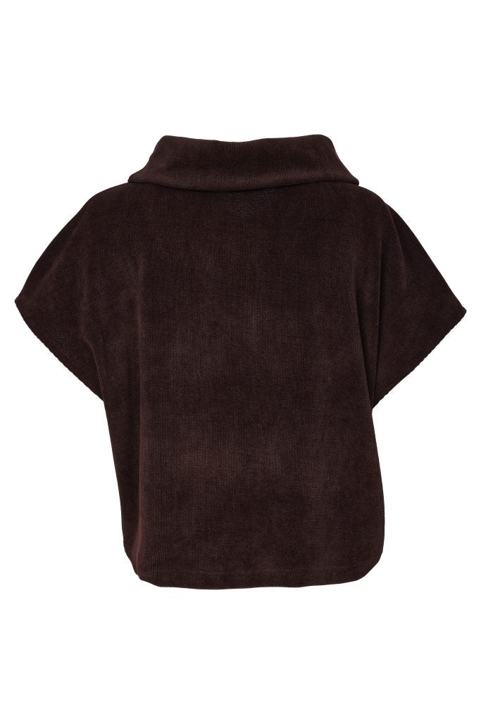 Naya Soft Ribbed Cowl Neck Top With Zip Choko
