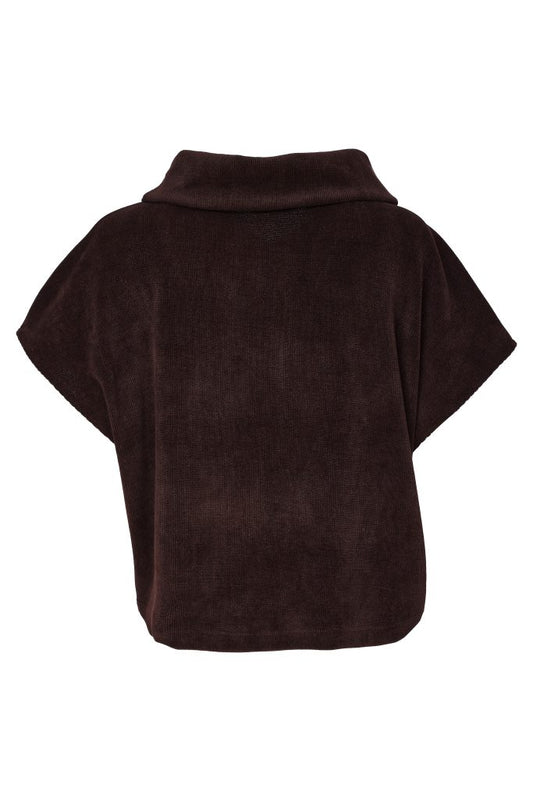 Naya Soft Ribbed Cowl Neck Top With Zip Choko