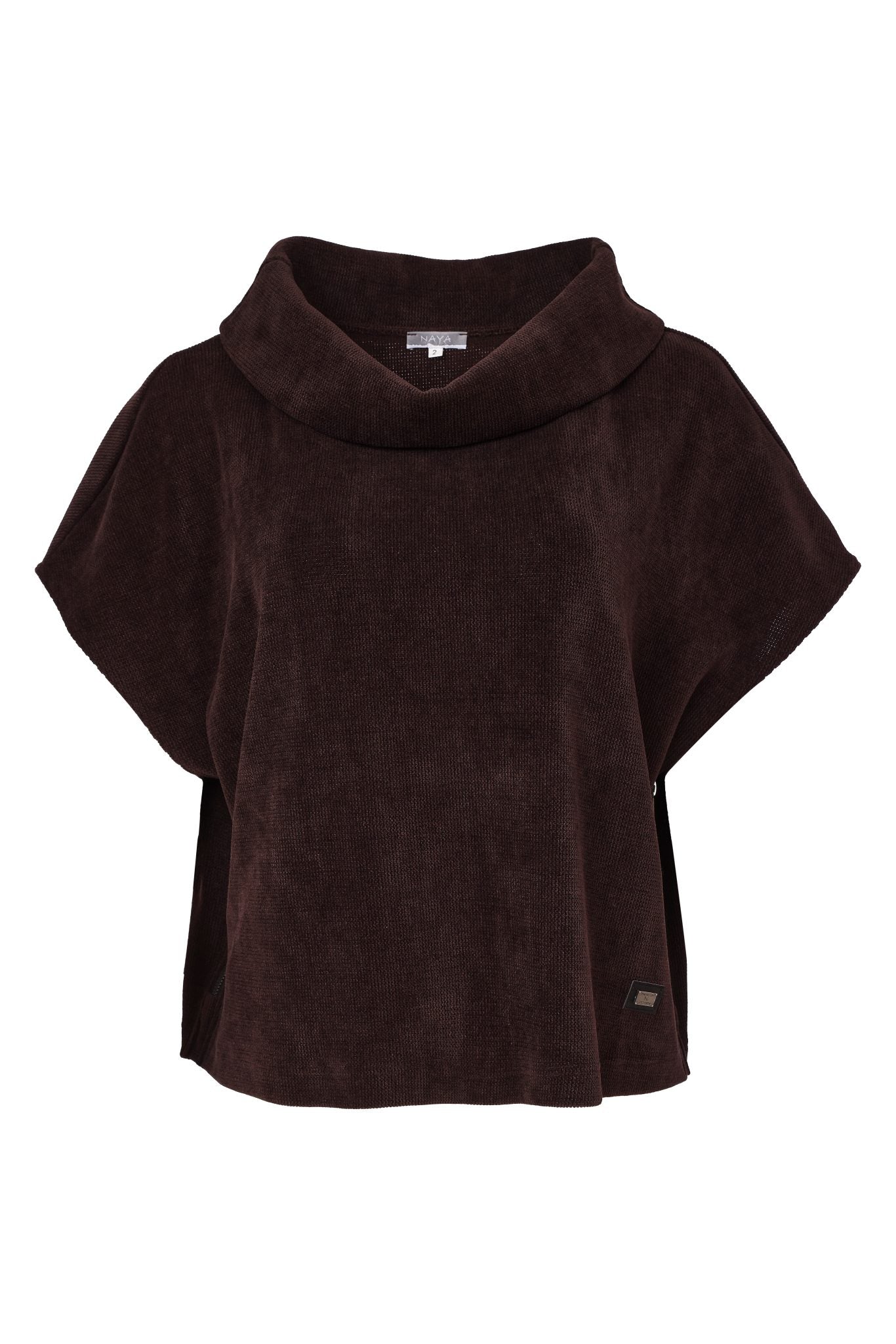Naya Soft Ribbed Cowl Neck Top With Zip Choko