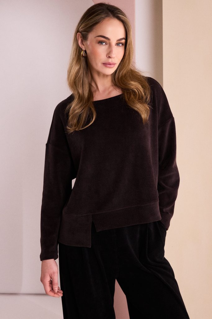 Naya Soft Ribbed Round Neck Top Choko