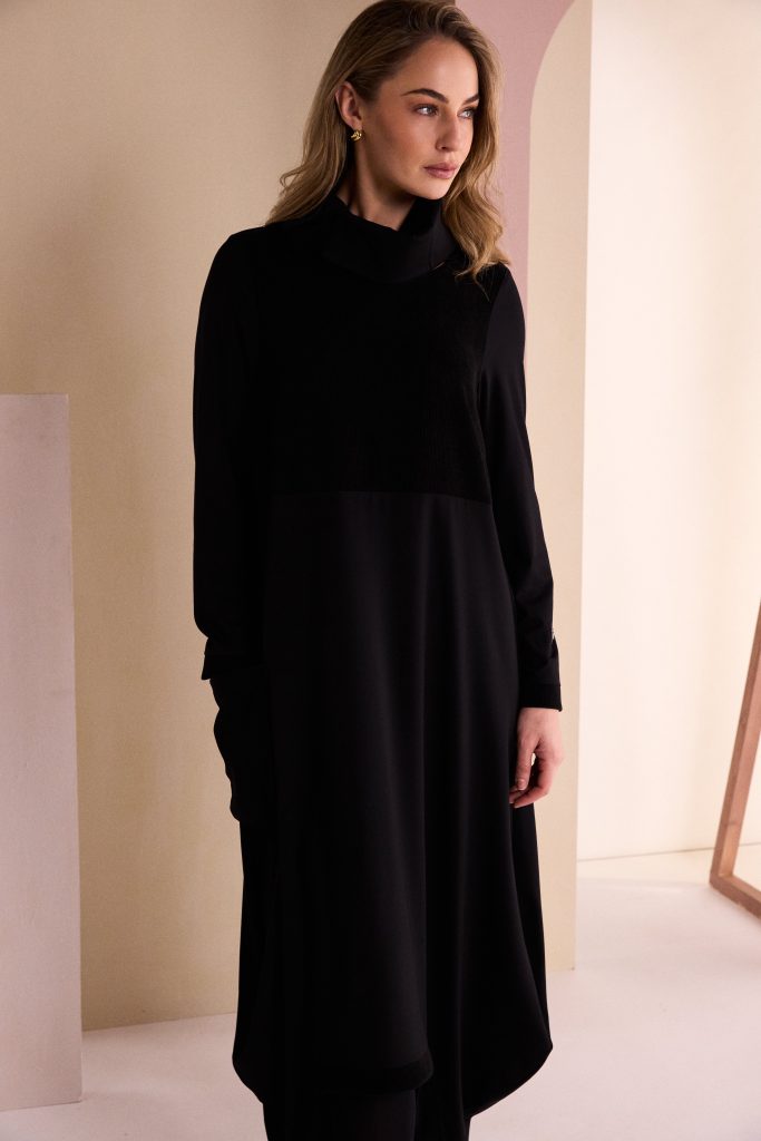 Naya Scoop Hem Dress With Corded Top Black