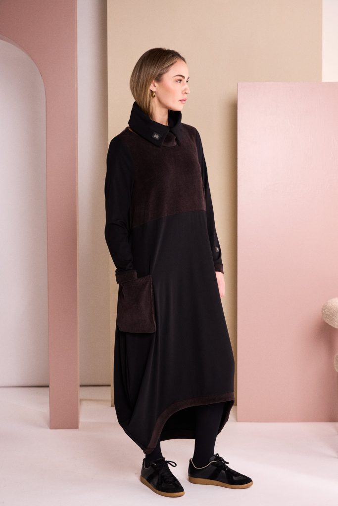Naya Scoop Hem Dress With Corded Top Black