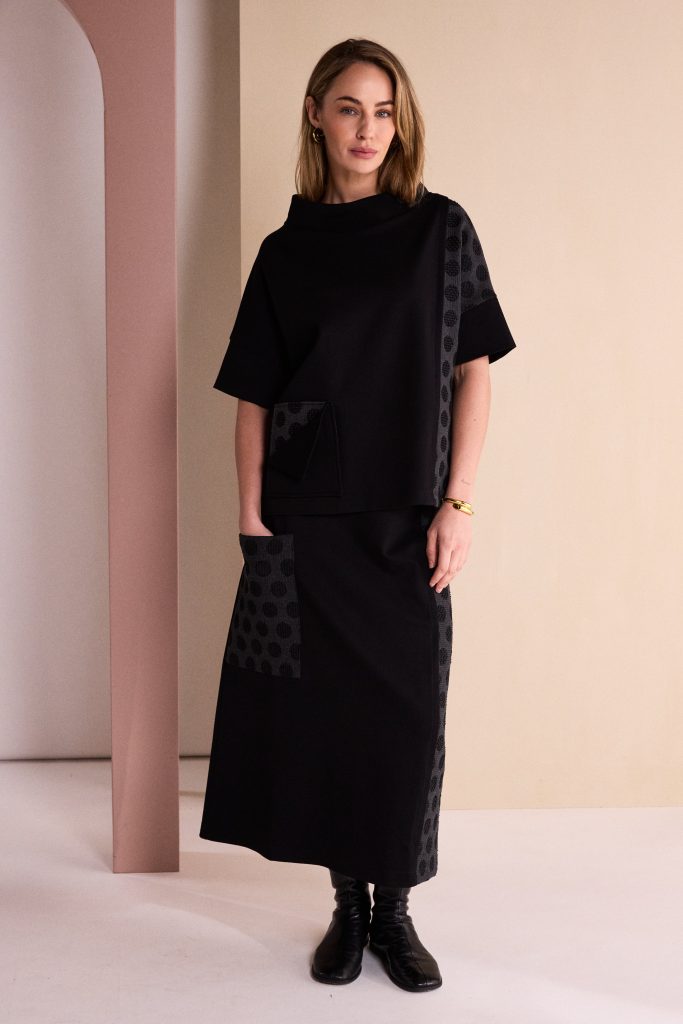 Naya High Neck Top With Jacquard Spot Panels