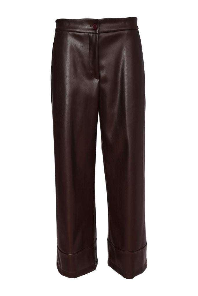Naya Wide Leg Leatherette Trouser Choko