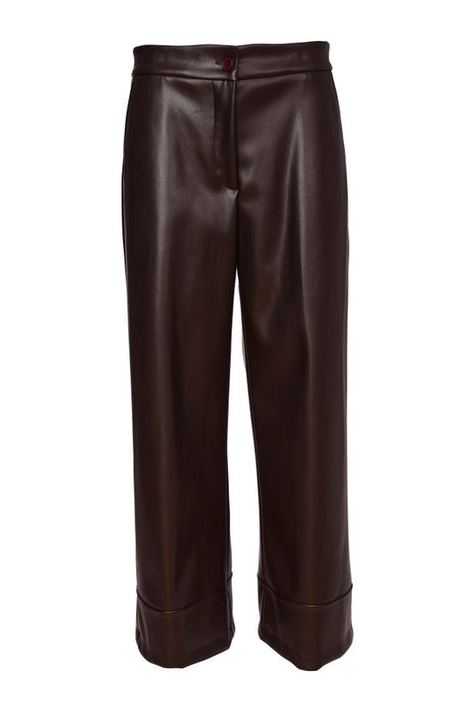 Naya Wide Leg Leatherette Trouser Choko