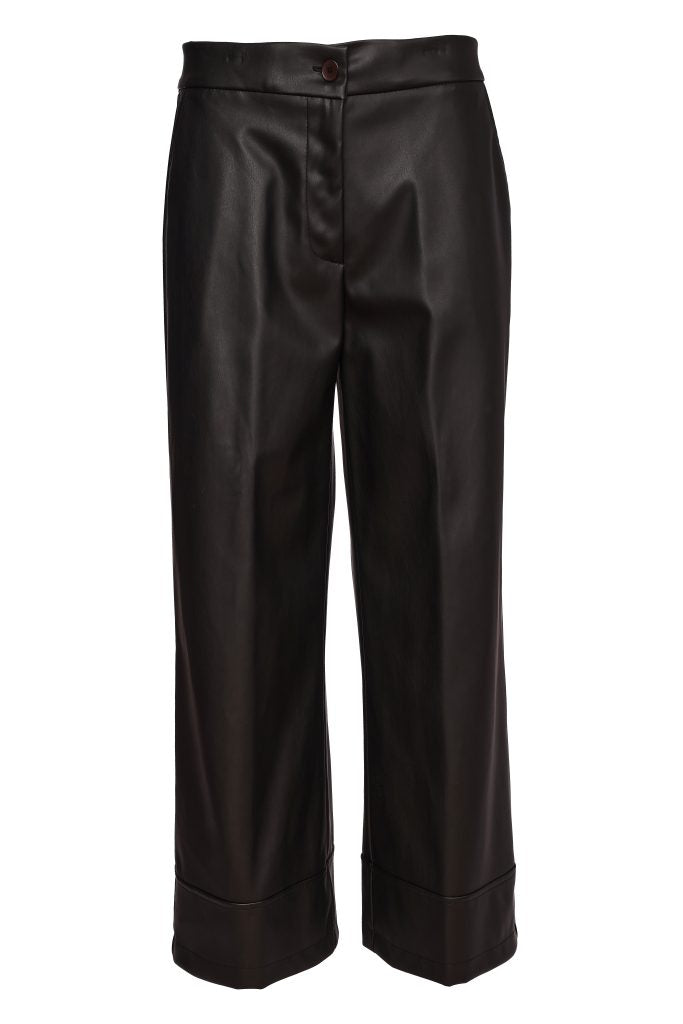 Naya Wide Leg Leatherette Trouser Black