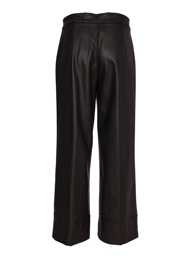 Naya Wide Leg Leatherette Trouser Black