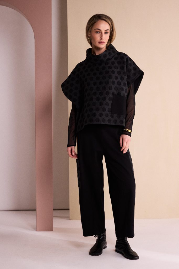 Naya High Neck Top With Jacquard Spot Panels