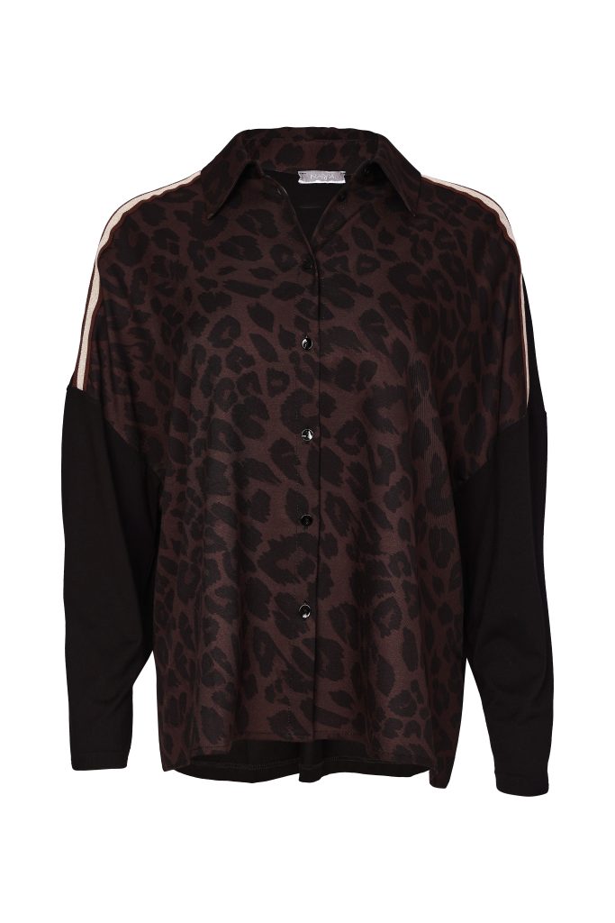 Naya Animal Print Top With Collar And Contrast Sleeve