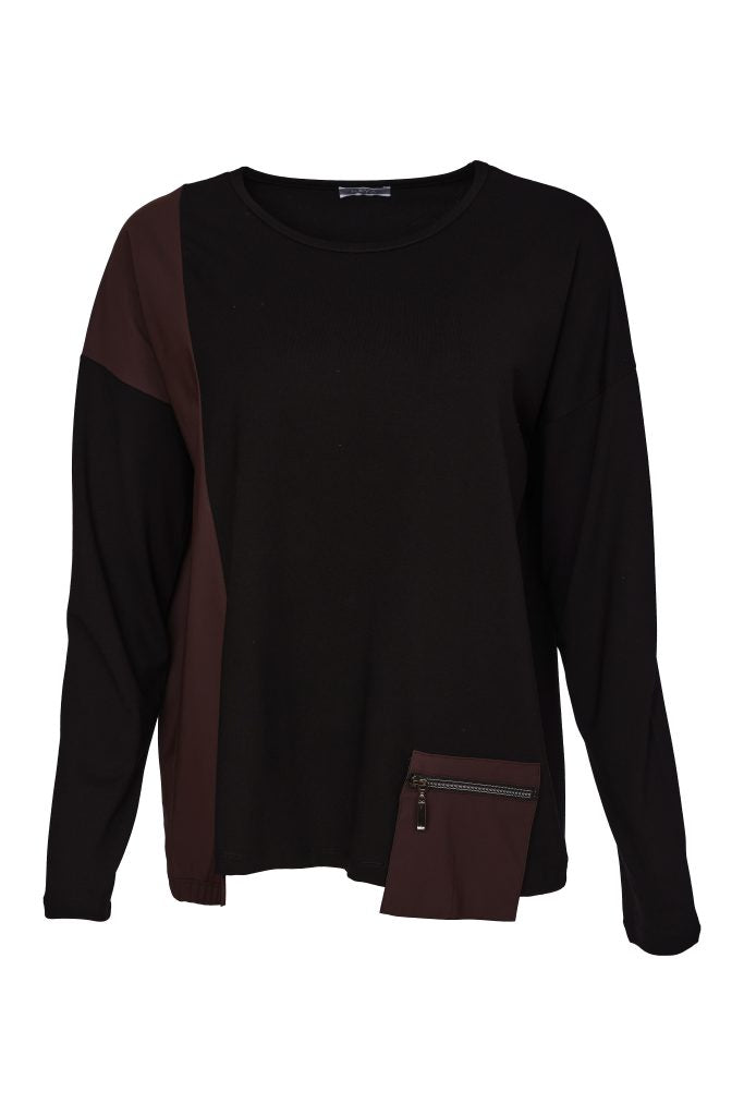 Naya Top With Contrast Zip Choko