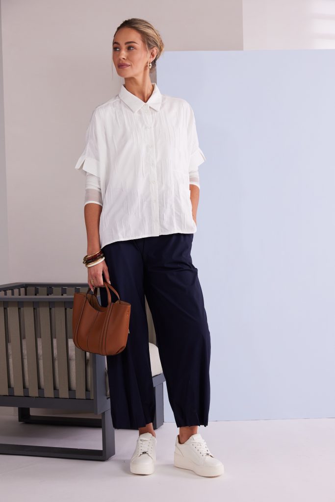 Naya Short Blouse with Front Pocket Detail Off White