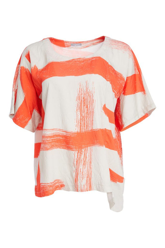 Naya Paintwork Print Round Neck Square Top Camellia