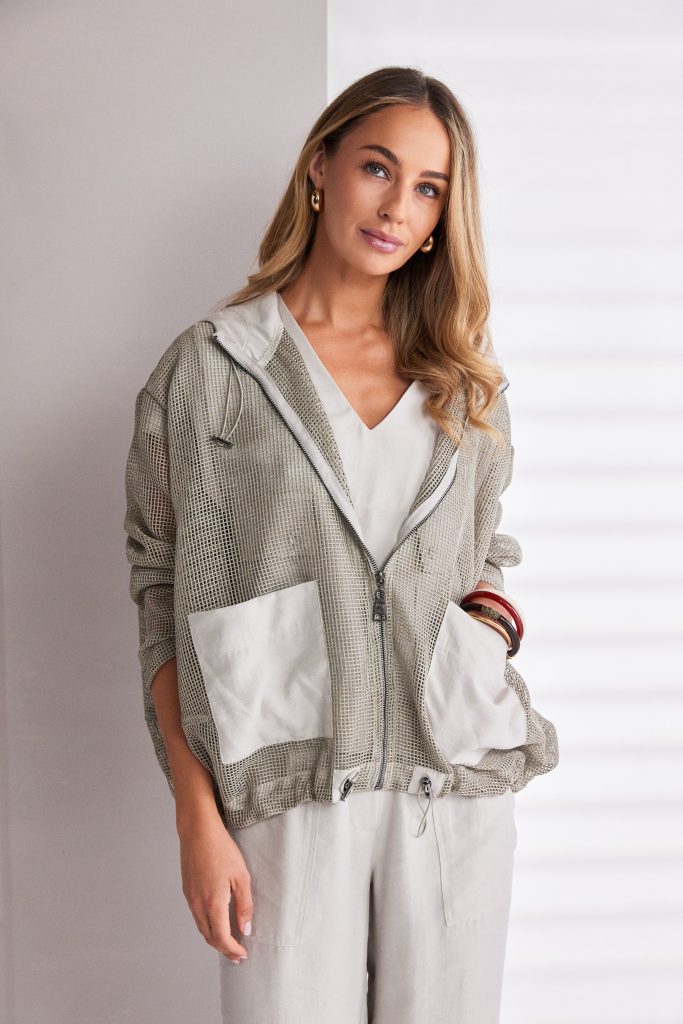 Naya Mesh Hooded Top with Drawstring Hem and Contrast Pockets