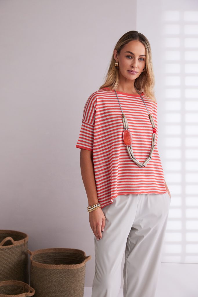 Naya Striped Round Neck Knit Top