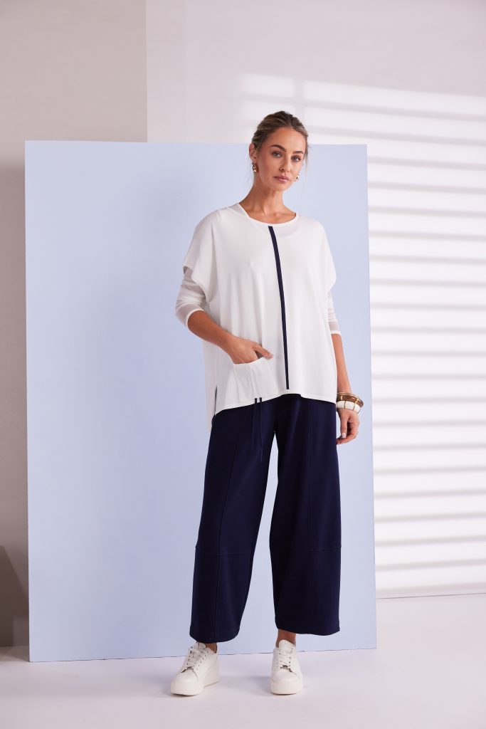 Naya Square Knit with Contrast Trim and Drawstring Pocket