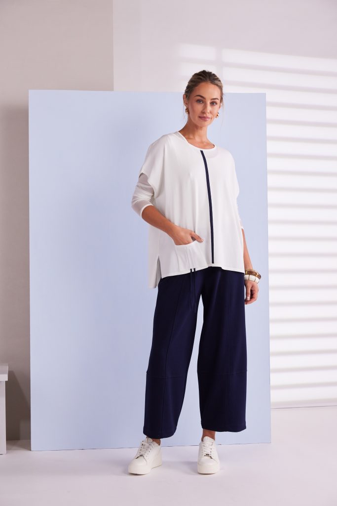 Naya Square Knit with Contrast Trim and Drawstring Pocket