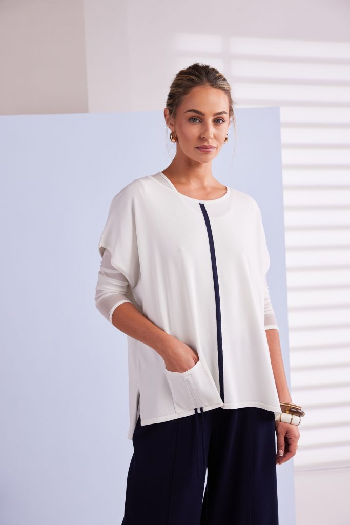 Naya Square Knit with Contrast Trim and Drawstring Pocket