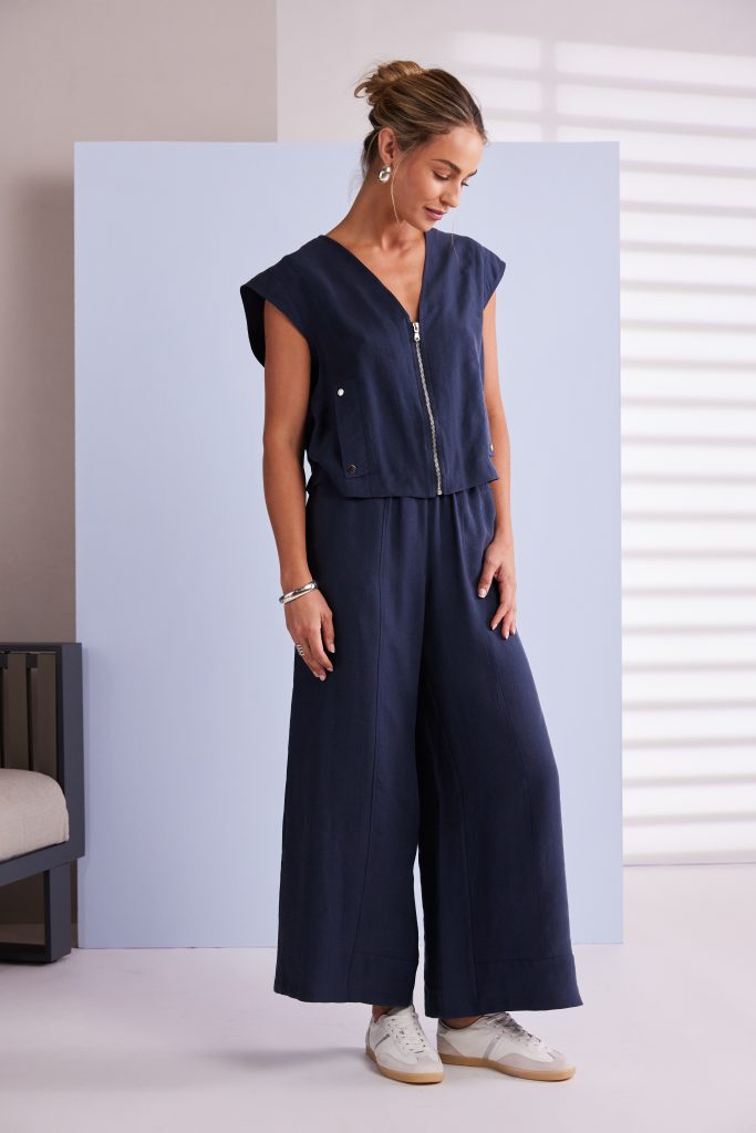 Naya Short Zip V- Neck Top with Pocket
