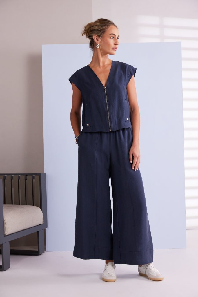 Naya Short Zip V- Neck Top with Pocket
