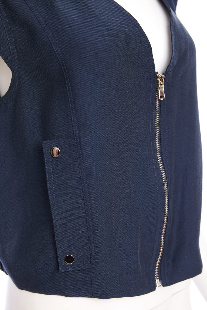 Naya Short Zip V- Neck Top with Pocket