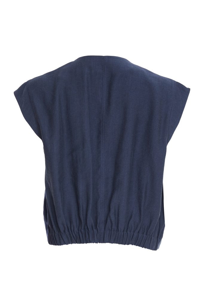 Naya Short Zip V- Neck Top with Pocket