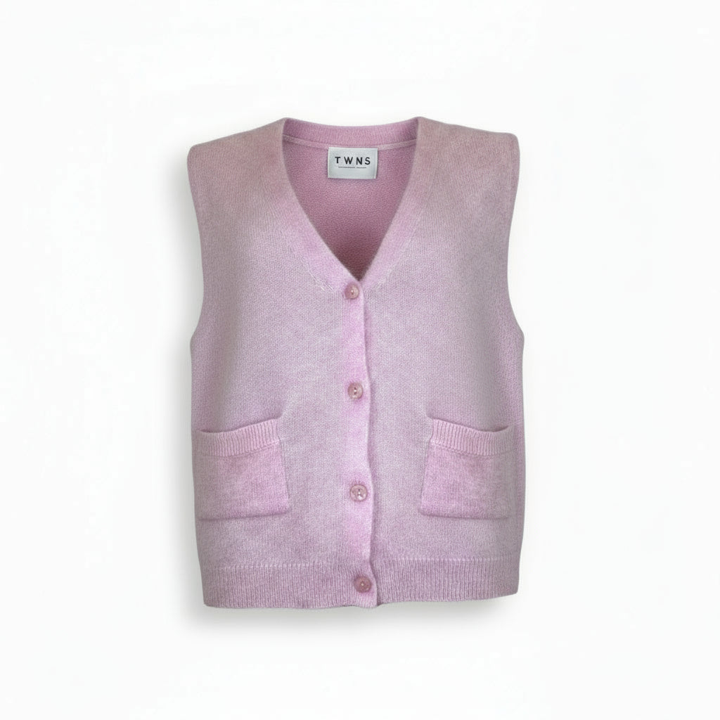 TWNS Castlerock sleeveless Cardigan Mottled Pink Bubblegum
