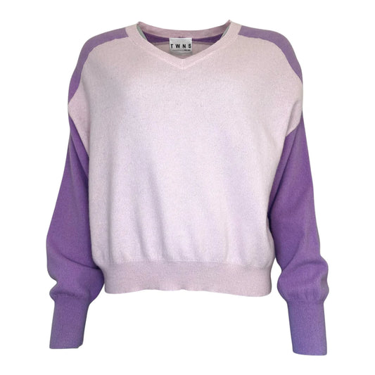 TWNS Wheatridge Bi Color V Neck Pullover lilic