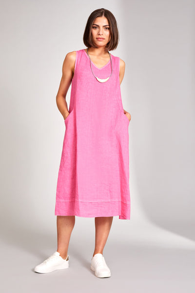 Peruzzi V-Neck Linen Dress- Pink