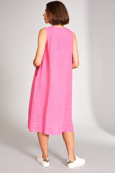 Peruzzi V-Neck Linen Dress- Pink