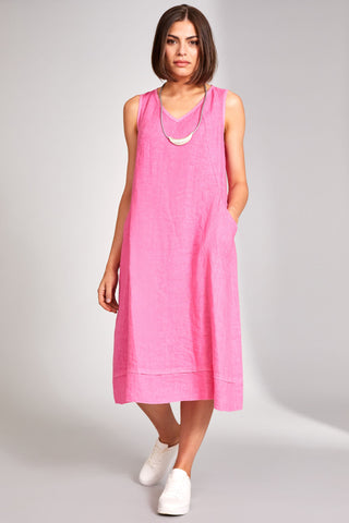 Peruzzi V-Neck Linen Dress- Pink