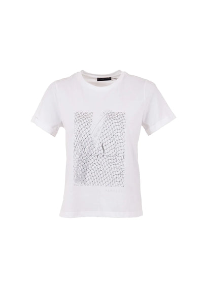 Peruzzi Net Metallic Print T-Shirt- Off White