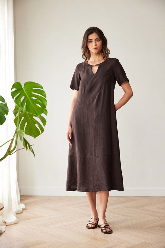 Peruzzi Long Line Bib Dress Brown