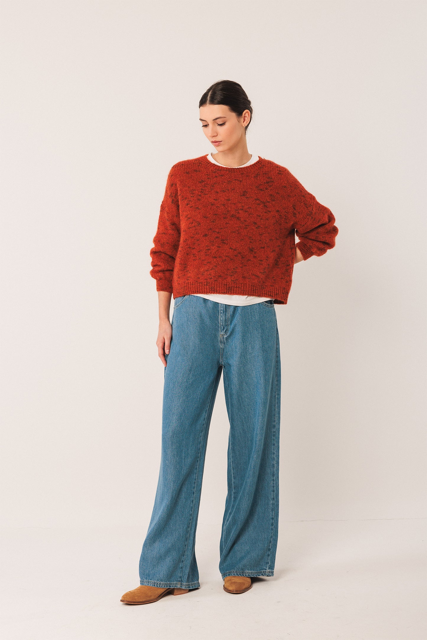 Indi & Cold Mohair Crop Sweater Terracotta