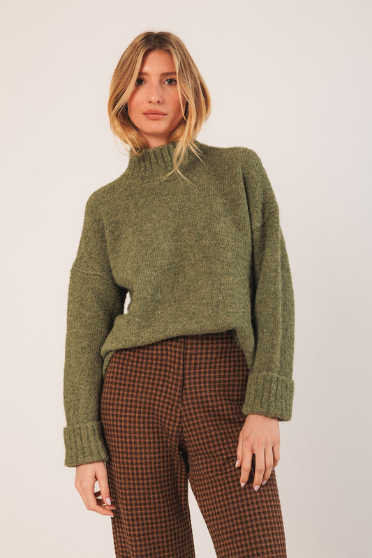 Indi & Cold Knit Turtleneck Sweater Green