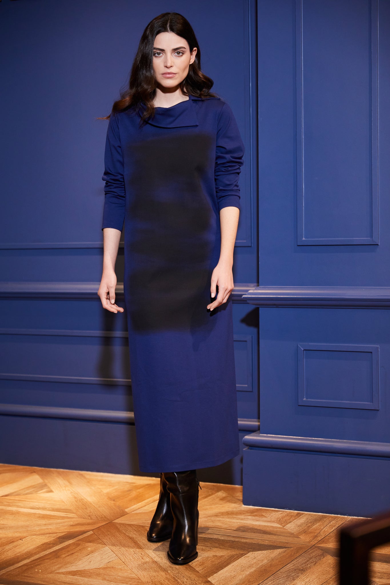 Peruzzi cowl Neck Dress- Blue