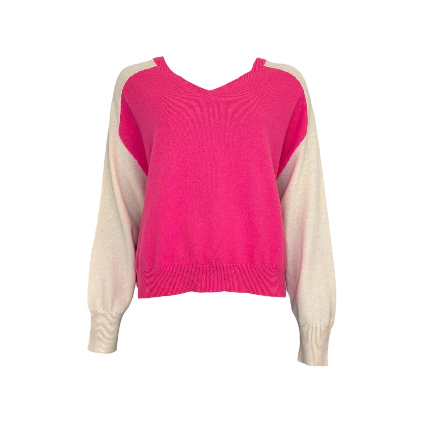TWNS Wheatridge Bi Color V Neck Pullover Neon Pink