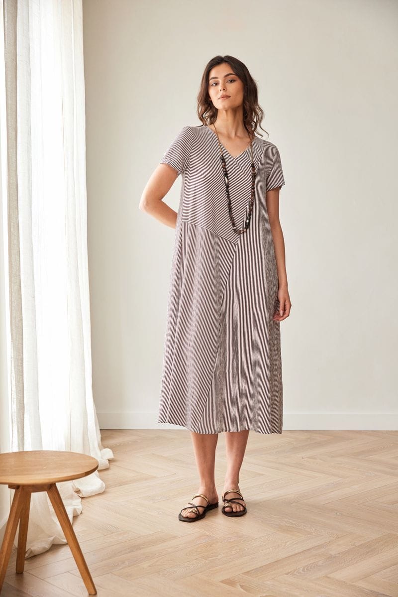 Peruzzi Stripe Dress Chocolate