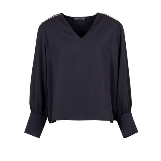 Black blouse with long sleeves on a white background