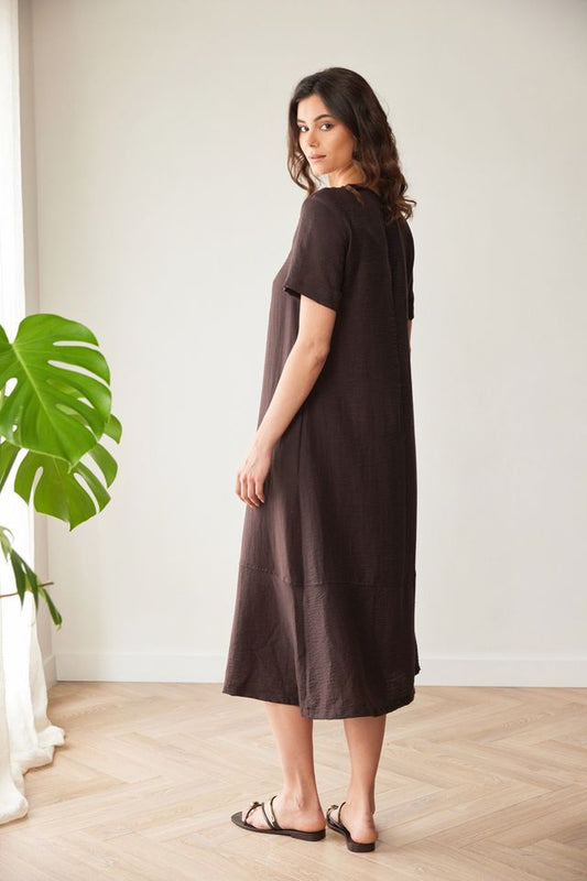 Peruzzi Long Line Bib Dress Brown