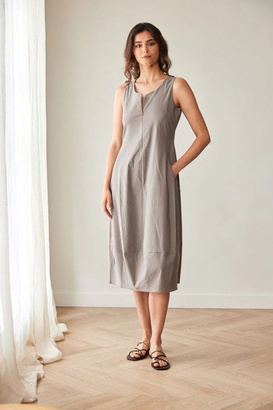 Peruzzi Zip Sleeveless Dress Taupe