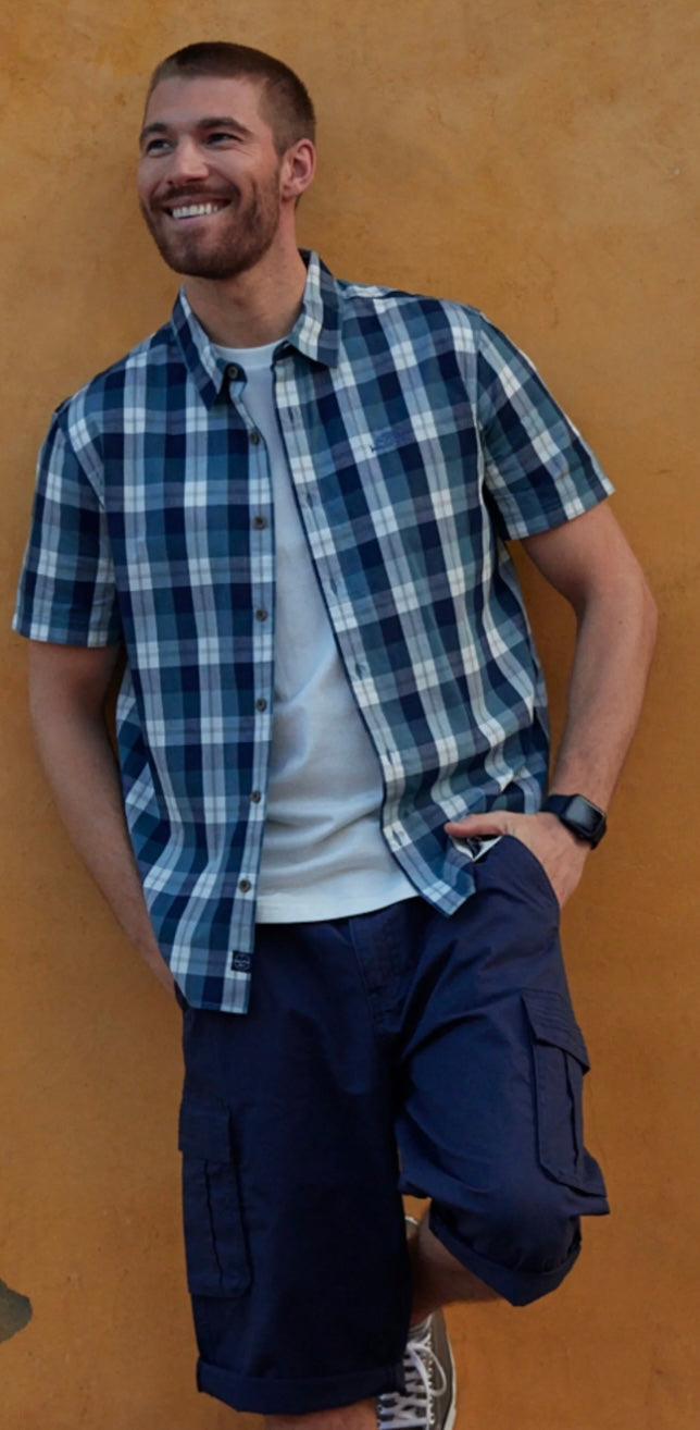 Weird Fish Judd Short Sleeve Check Shirt-Dusty Blue